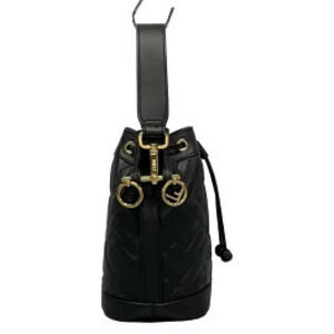 Fendi Montresor Handbag Embossed Leather Black